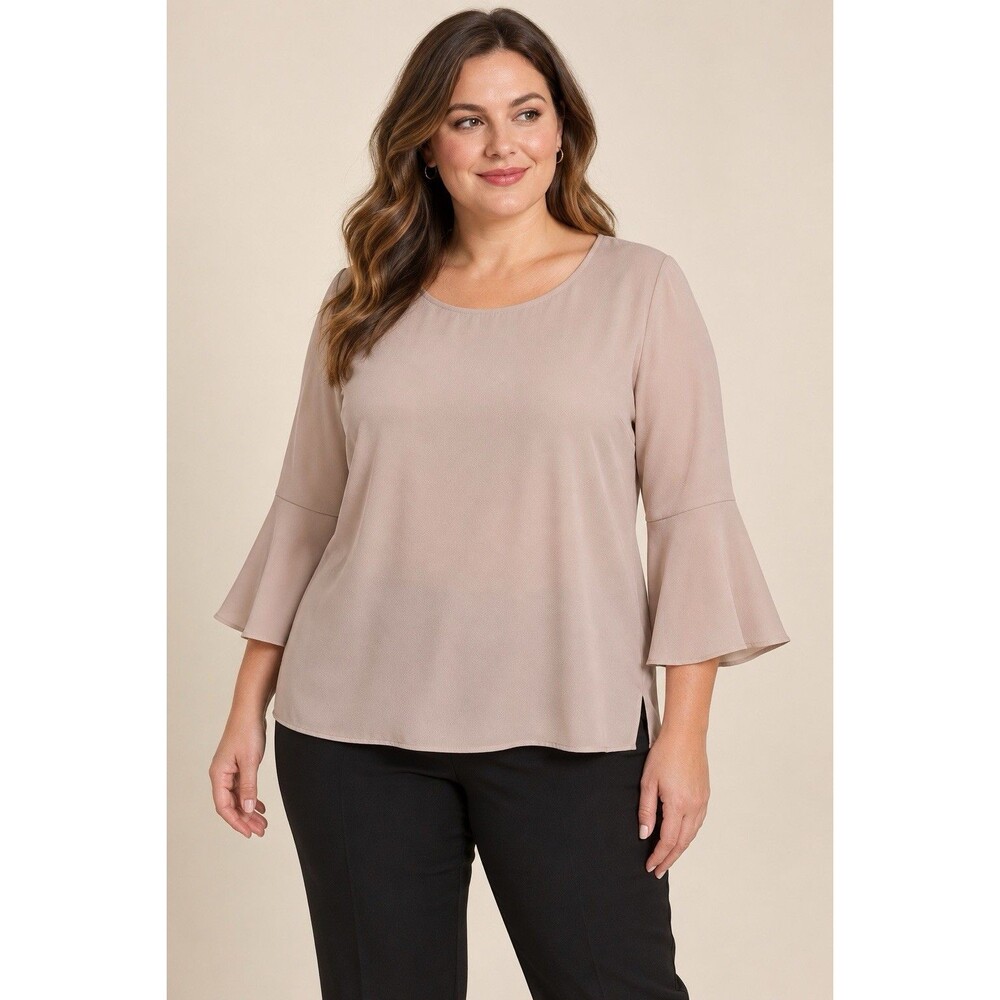 Calvin Klein Women’s XL Blush Taupe Bell Sleeve Blouse Career Top D